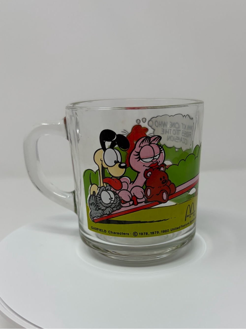 Garfield Character Clear Glass Mug with Pink & Green Artwork